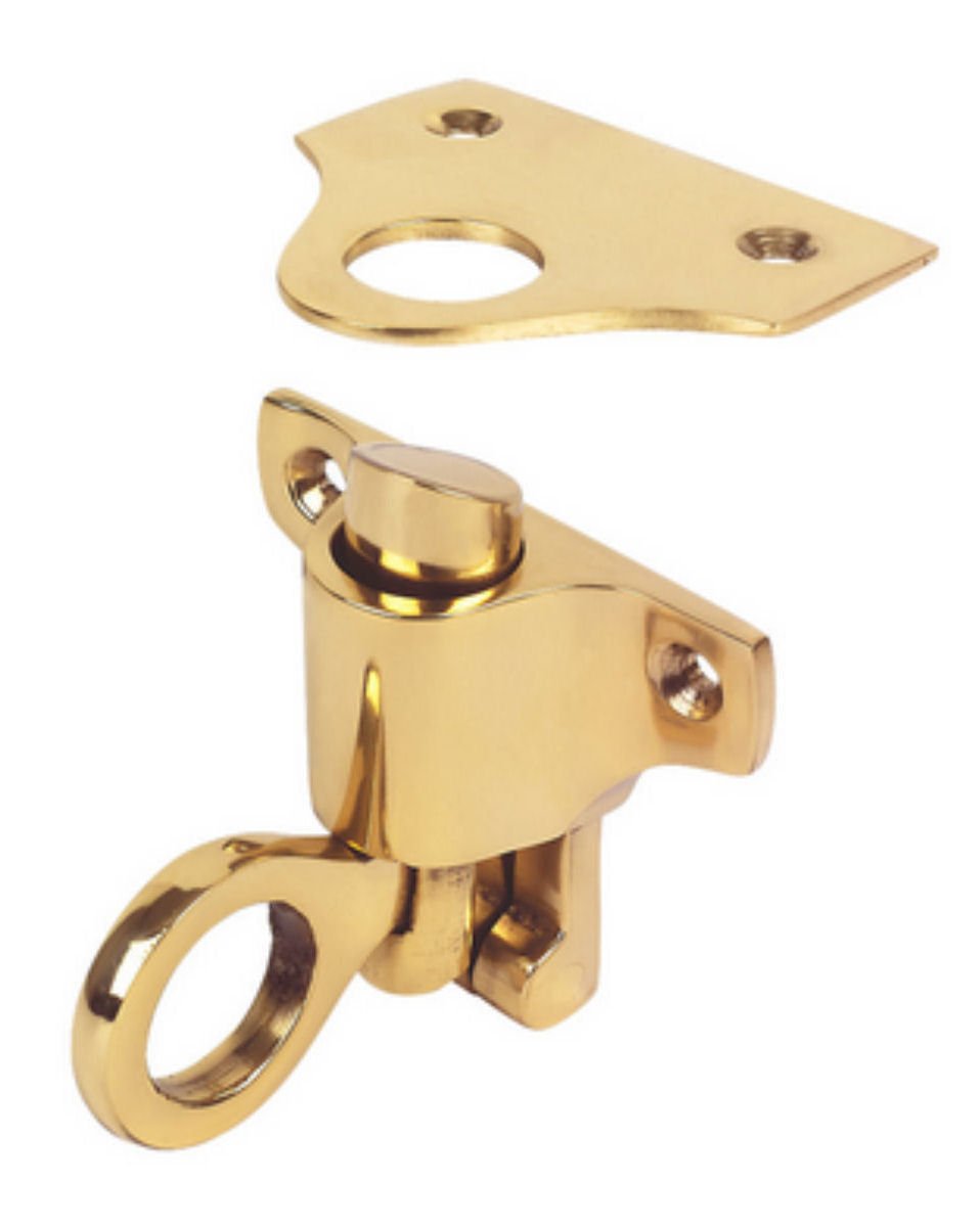 Golden Grace Polished Brass Fanlight Catch In Solid Finish With Keep & Screws - Window Gate Security
