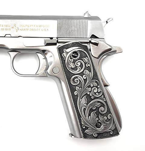 Sri Lanna Aluminum Hand Engraved 1911 Grips Fit with S&W Colt Kimber Springfield Flower #05
