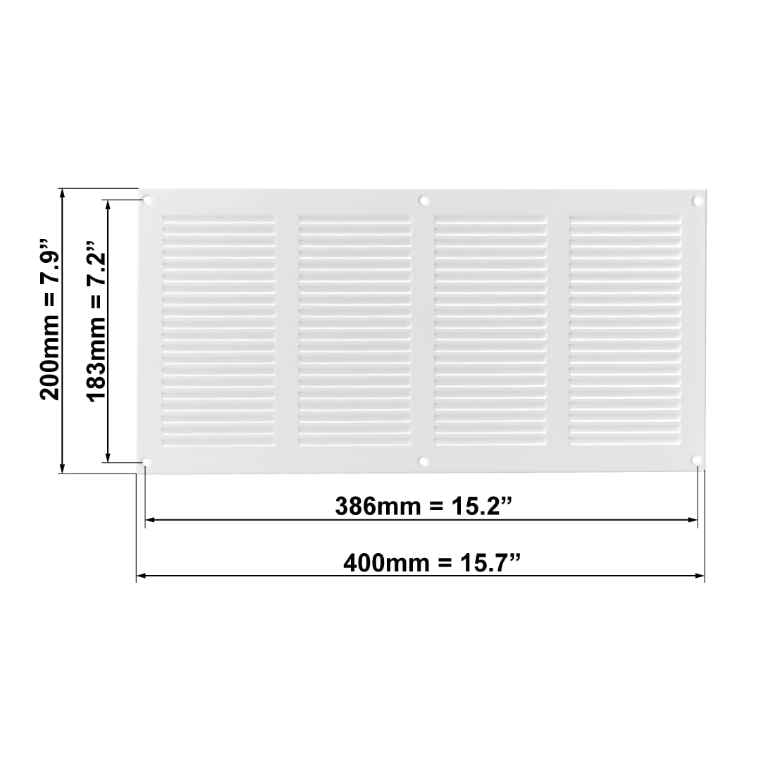 Kratka wentylacyjna 400 x 200 mm, biała, kratka wylotowa z ochroną przed owadami, wywiewane, powietrze nawiewane, metalowa