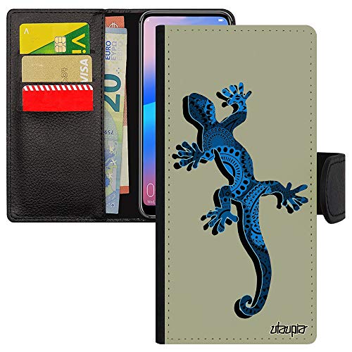 Étui portefeuille Samsung A31 Salamandre Bleue en cuir avec porte-cartes chic