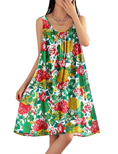 Image of YESNO Summer Dresses for Women Casual Boho Floral Sundresses Sleeveless Scoop Neck Beach Tank Dresses EVS
