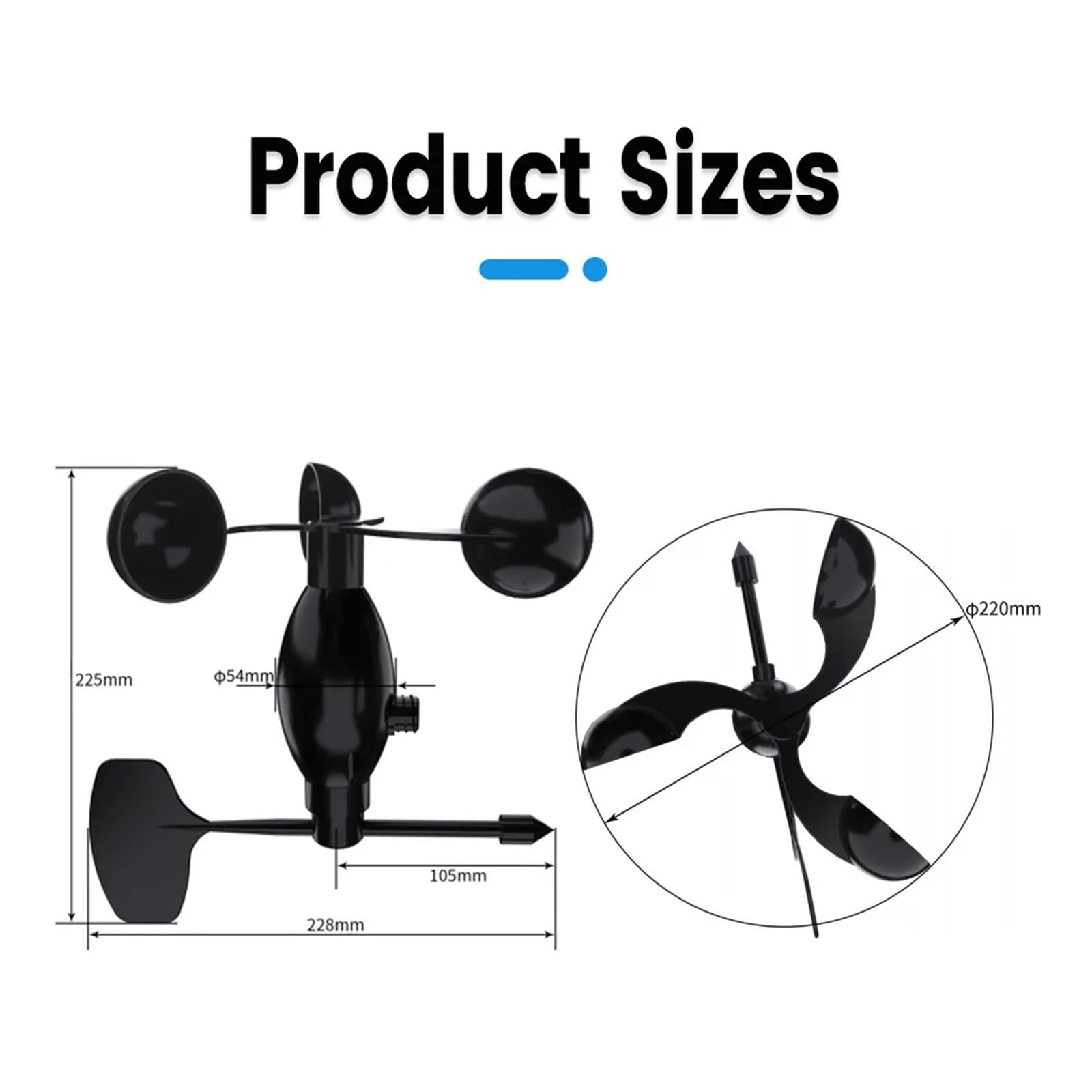 Polycarbon Wind Speed and Direction Sensor, 0-30m/s Agricultural Environment Measurement Transmitter 360 ° Weather Station(Style C 0-10V)