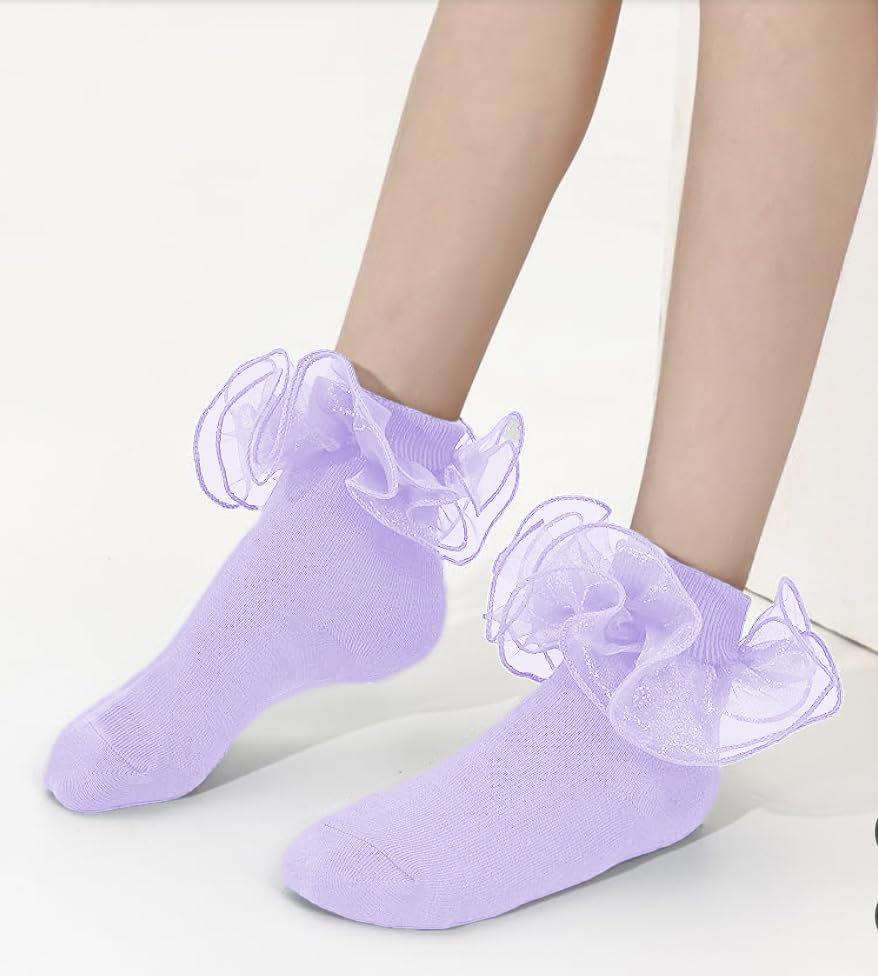Girls Ruffle Socks Lace Frilly Cotton Turn Cuff Dress Socks2