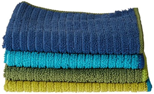 Ritz 100% Polyester Microfiber 12-inch x 12-inch Multi Purpose Kitchen Dish Towel, Gentle Cleaning Wash Cloth with Poly Scour Side, Assorted Blue/Green, 4-Pack