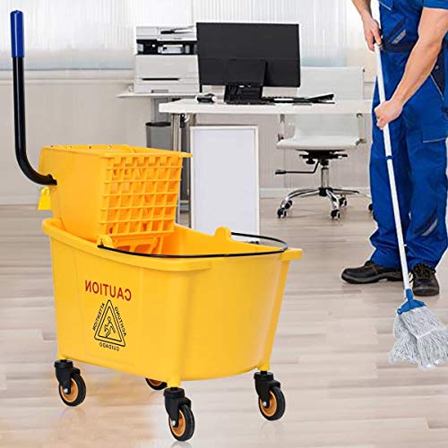Image of Nightcore Commercial Mop Bucket and Side Press Cleaning Wringer Portable Trolley On Wheels,All-in-one Tandem Floor Cleaning,Wavebrake. Ideal for Household,Commercial (34 Quart)