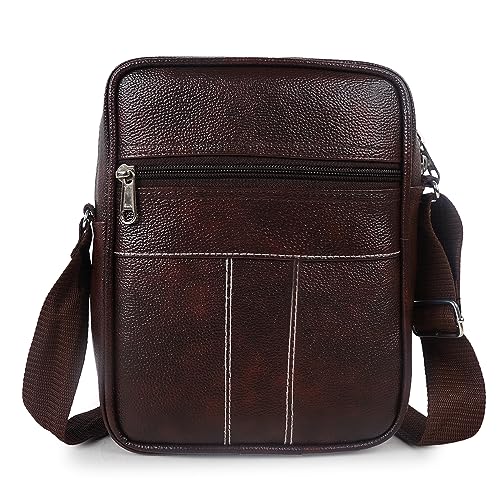 Image of Alison Stylish PU Synthetic Leather Men's Sling Bag Cross Body Travel Office Business messenger. (Brown)