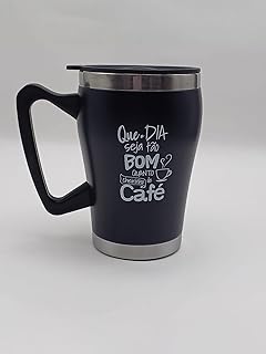 Caneca térmica com tampa 300 ml aço inox preta com estampa café (que o