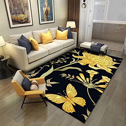 Tapis de sol doré papillon fleur 3D mat antidérapant de salon - 2