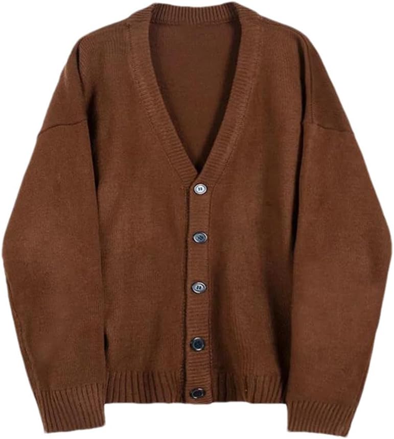 Men's V-Neck Long Sleeve Knitted Cardigan Sweater Spring Fall All-Match Loose Single-Breasted