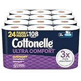 Cottonelle Ultra Comfort Toilet Paper with Cushiony CleaningRipples Texture, Strong Bath Tissue, 24 Family Mega Rolls = 108 Regular Rolls (4 Packs of 6)