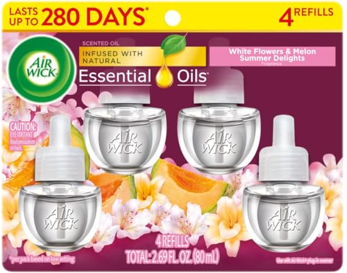 Image of Air Wick Plug-In Scented Oil Refills, 4 Count, Summer Delights, Air Freshener, Essential Oils, Eco Friendly