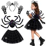 Latocos 5pcs LED Halloween Spider Costume for Kids 3-8 Spiderweb Tutu Dress
