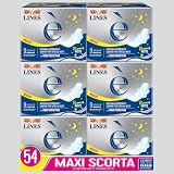 LINES È NOTTE con ali, Pacco scorta da 54 assorbenti per ciclo mestruale, con struttura in Lactifless, Assorbenza e comfort per tutta la notte, con Odor Protection