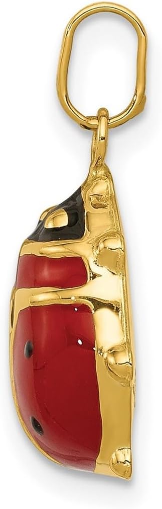 JewelryWeb 14k Yellow Gold Hollow Polished Enameled Ladybug Charm 19x11mm Wide Pendant Necklace for Women - Image 3