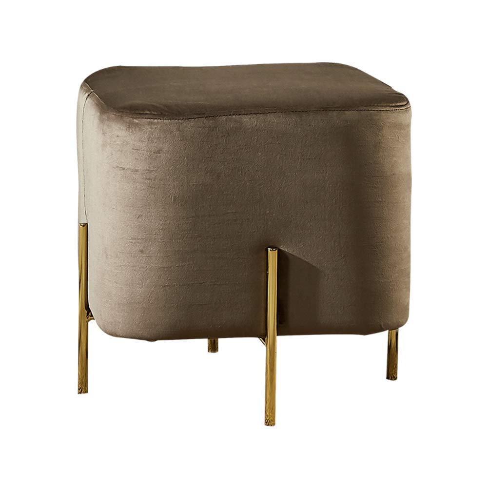 Pouf carré en velours marron clair 45x43 cm avec repose-pieds rembourré et pieds dorés
