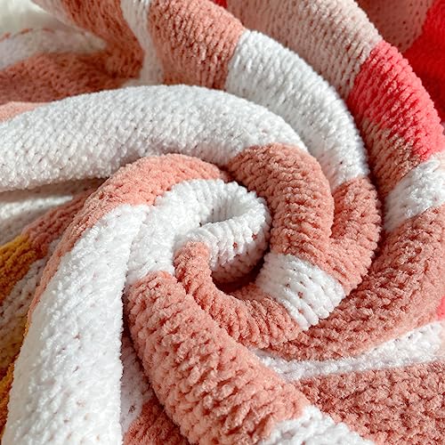 Chenille Plaid Throw Blanket Ultra-Plush Decorative All Season Soft Cozy Blanket For Bed Couch Sofa Chair Travel 50'' X 60''(Pink) #TOP5