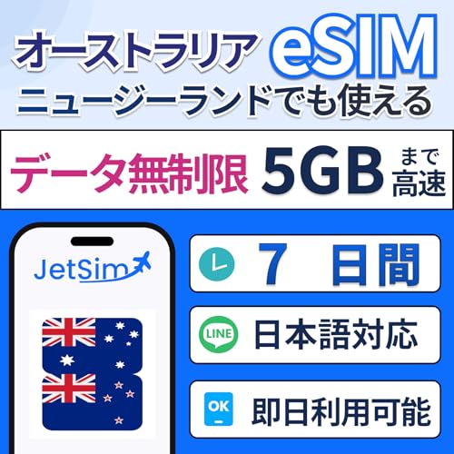 Jet Sim eSIM オーストラリア ニュージーランド 7日間 5GB