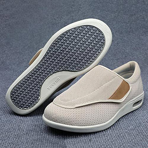 qmj Chaussures Diabétiques pour Hommes Baskets De Marche Légères Et Respirantes Chaussures Grande Largeur pour Les Personnes Âgées, Les Pieds Enflés, L'œdème, La Fasciite Plantaire,Beige-47 Cover