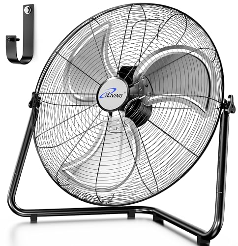 iLIVING 20 Inch Heavy Duty Floor & Wall Mount Fan - 5750 CFM High Velocity, 120-Watt, 3-Speed, Industrial Cooling for Garage, Workshop, Office, Home - UL Listed, Black