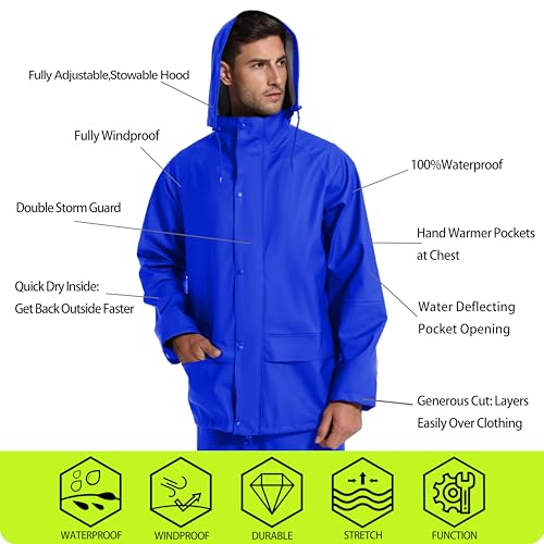 Men's Workwear Rain Suit - Hi Vis Waterproof Jacket&Pants 3-piece Set, Foul Weather Gear for Safety4