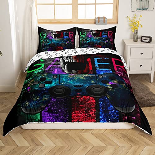 Gamer Bettwäsche Sets für Jungen,Gaming Bettbezug Set 135x200,Gamer Room Decor Bettwäsche Videospiele Trösterbezug,Sugar Skull Gamepad Bett Set für Teen Männer Schlafzimmer,mit 1 Kissenbezugn Cover