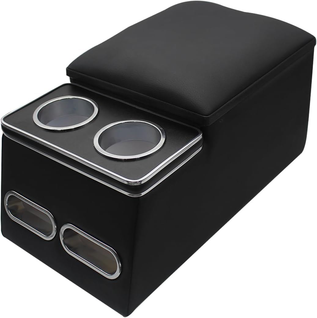 Car Center Console Rear Bench Seat Consoles Truck Seat Organizer with Cup Holder Large Box Universal Black