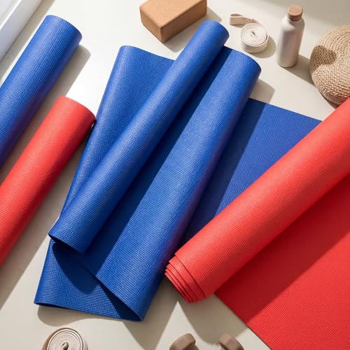 Amylove 12 Pieces Yoga Mats Bulk 68x24x0.12 Inch Exercise Non Slip Fitness Workout Mats for Women Men Home Workout Gym Yoga(Red, Dark Blue) by Amylove - Used condition - Image 5