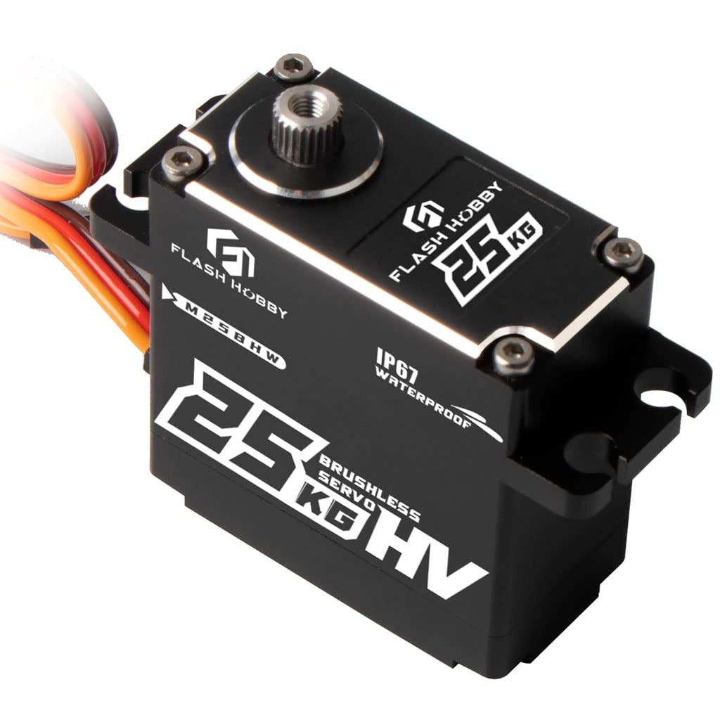 FLASH HOBBY M25BHW Waterproof IP67 25kg Full Aluminum Case High Torque Digital Brushless Motor Servo Compatible with 1/8, 1/10 1/12 RC Crawler Car, Robot,Truck Robot Parts