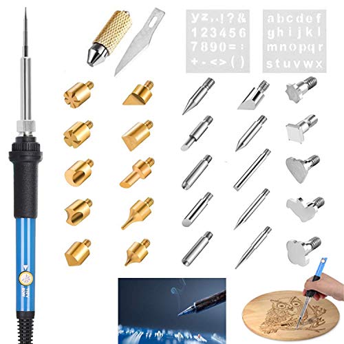 28pcs Wood Burning Kit Creative Woodburner Set with Adjustable Temperature Soldering Pyrography Woodburning Pen, Embossing/Carving/Soldering Tips