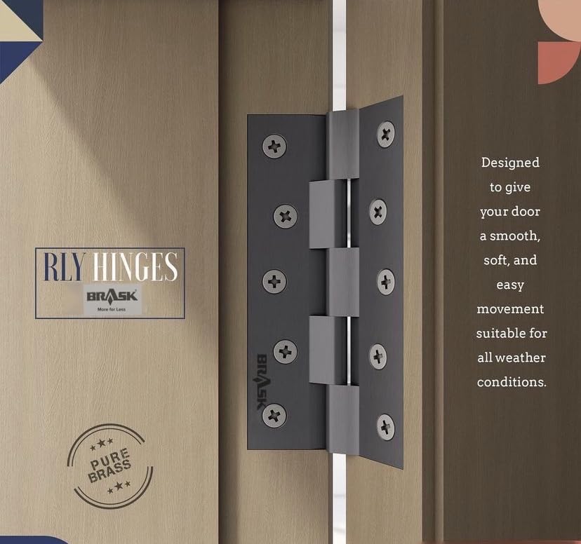 Image of BRASK Brass Railway Hinges 8 inch x 1.1 /2 inch x 3 /16 (200 mm x 38 mm x 5 mm) Heavy Duty Brass Door Hinges (Silver Satin, 1)