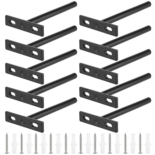 SINJEUN 10 Pcs 5 Inches Floating Shelf Brackets, Heavy Duty Invisible Hidden Shelf Support