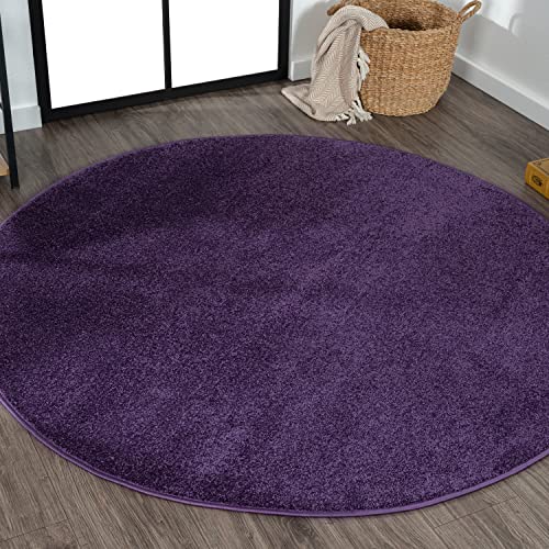 JONATHAN Y Haze Solid Low-Pile Purple 5' Round Indoor Area Rug, Coastal,Bohemian,Minimalist,Classic, Easy-Cleaning for Living Room,Bedroom,Kitchen,Pet Friendly,Non-Shedding (SEU100N-5R)