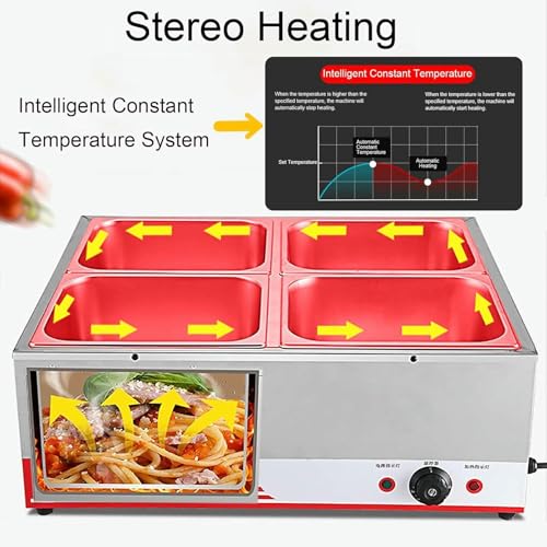 Image of Electric Plates Buffet Steam Buffet, Commercial 1500W Stainless Steel Chafing Dishes Table Steamer Soup, with Lids, Drain Tap, for Restaurants ~ /