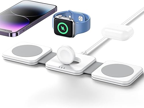 Intoval Cargador inalámbrico plegable estación de carga magnética 3 en 1 carga inalámbrica rápida para viajes compatible con iPhone 14ProMaxPlus1312