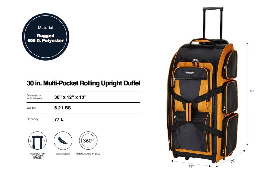 Image of Travelers Club Luggage 30 inch Xpedition Multi-Pocket Rolling Duffel