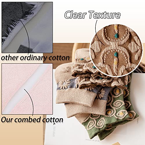 Cute Flora Women Ankle Crew Sock Boot Mixed Color Embroidered Novelty Warm Cottagecore Cotton Girl Fancy Sock 5 & More Pairs3
