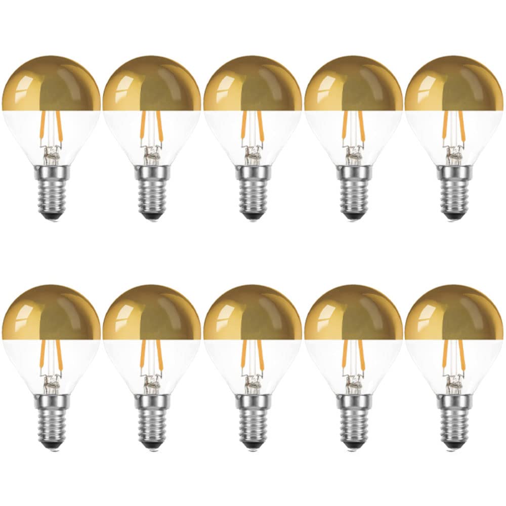NCC-Licht 10 x LED Filament Tropfen 2 Watt = 25 Watt E14 Kopfspiegel Gold KVG P45 Glühfaden warmweiß 2700K Retrofit
