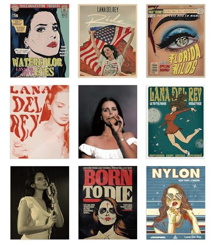 Lidy 9 PCS Lana Poster Music Album Cover Posters Set Merch Wall Art Decor Unframed Canvas Poster Gifts 8x10 inch (20x25cm)