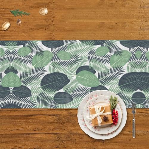 Chemin de table feuilles tropicales vertes pour protéger et décorer votre table basse
