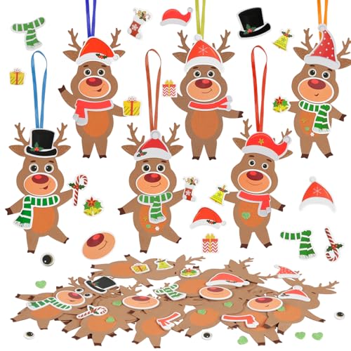 Fennoral 12 Pack Reindeer Crafts for Kids Make You Own Reindeer Foam Stickers Ornament DIY Christmas Arts and Crafts fo Kids Girls Boys Chirstmas Party Supplies Christmas Tree Decoration