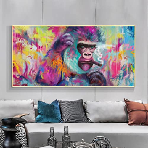 Affiche gorille singe fumer graffiti sur toile 70x140cm - 5