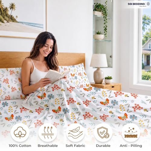 Image of SGI bedding 100% Egyptian Cotton Sheets Twin XL Size - 600 Thread Count Sheets Set, Soft, Cooling, 15 inch Deep Pocket, Luxury Hotel Bedding, Breathable, Durable -Butterfly Garden