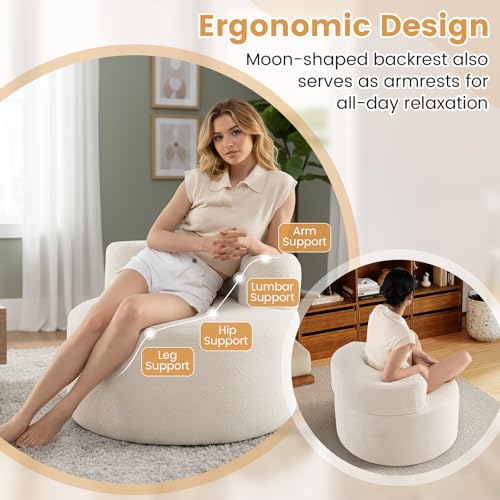 Sillón redondo de peluche suave beige miniatura 5