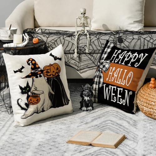 AVOIN Colorlife Halloween Ghost Bat Pillow Covers – Spooky Decor Set - Image 3