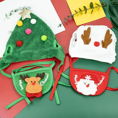 4PCS Pet Dog Christmas Outfit, Costume for Dogs and Cats With Funny Antlers Adjustable Hat, Cloak, Santa Saliva Towels - Image 3