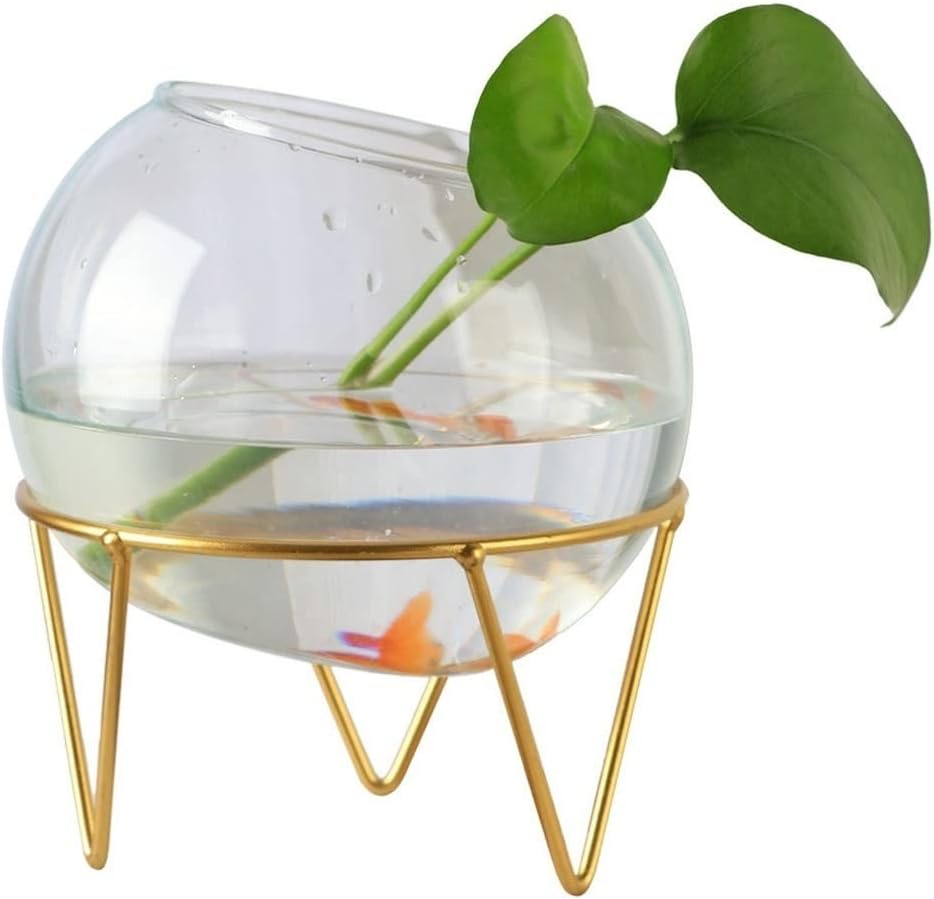 TOOSII Fish Bowl Vase Creative Bracket Glass Transparent Fish Tank Water Plant Vase Small Decorative Fish Tank Water Fish Tank Office Home Small Fish Tank Starter Kit (Color : A, Size : 11cm)