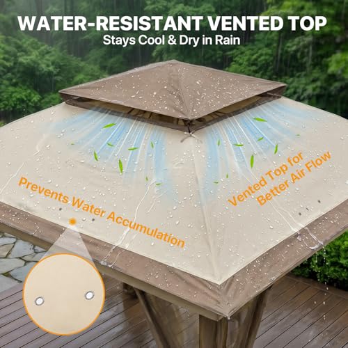 COOS BAY 11x11 Pop Up Gazebo with Mesh Netting, Instant Outdoor Canopy Tent, Water Resistant Shelter with UPF 50+ UV Protection, 121 Sq Ft Coverage, Beige - Image 5