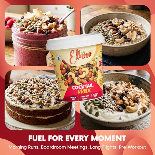 Image of Ethno Cocktail Bio-Activated Sweet & Salty Trail Mix (400g) - Roasted Almonds, Cashews, Raisins, Cranberries - Sprouted Nuts & Seeds + Mixed Dry Fruits Combo Pack - Sugar-Free Oil-Free, Healthy Snacks