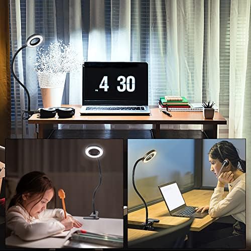 Woputne Desk Lamp Clip Light, 10 Dimmable Brightness 3 Light Modes Reading Light, Clamp Bedside Lamp for Gaming, Painting, Craft, Study, Video Conference(Black)