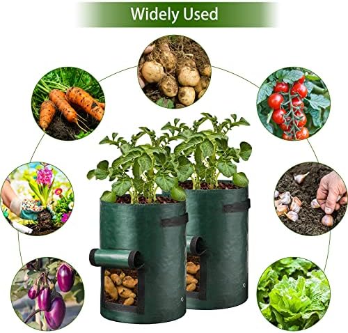 Potato Grow Bags, 4 Pack 10 Gallon Potato Growing Bags Waterproof PE, Vegetable Plant Growing Bags with Visualized Flap and Handles, Garden Plant Grow Bags for Tomato, Potato, Carrot (Green)